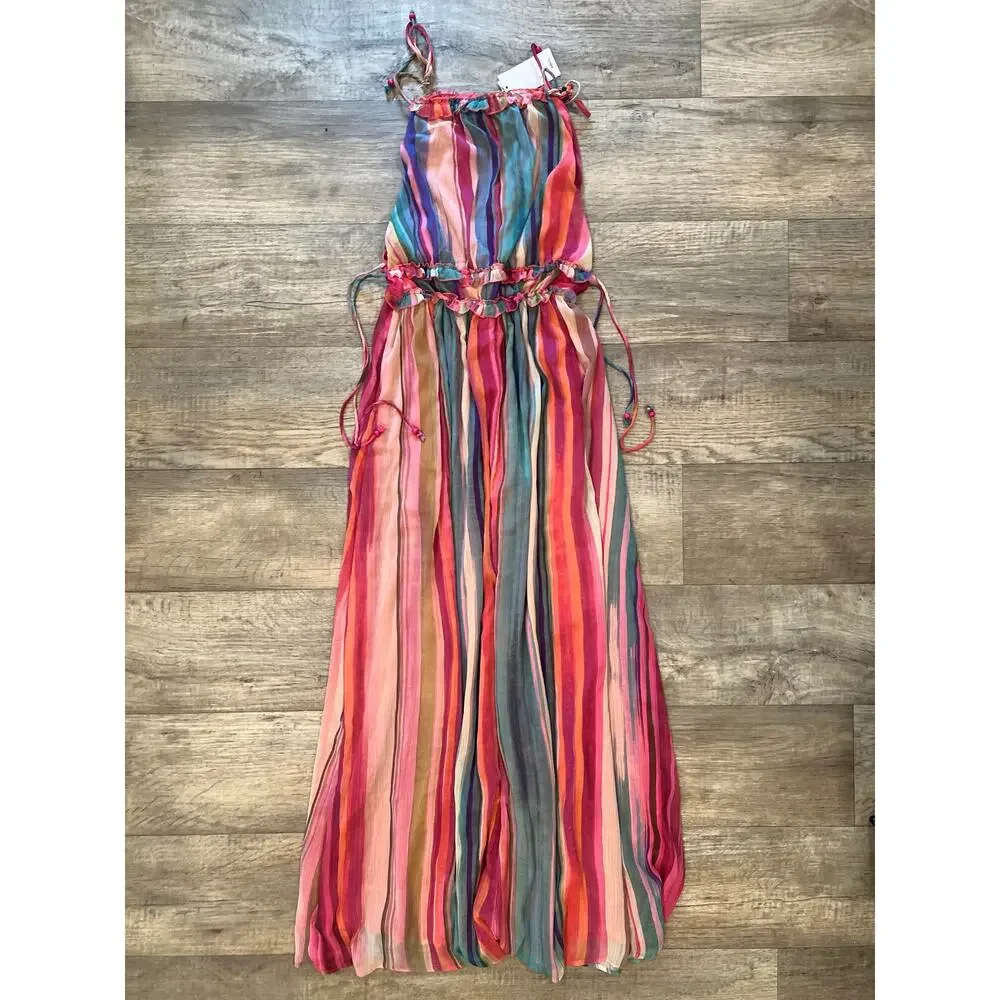 MANGO Stripe Halter Maxi Dress Resort Vacation Cruise Dress NWT Size 4 6